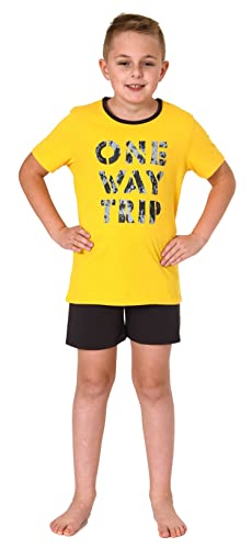 Farbenfroher Jungen Shorty Pyjama Kurzarm Schlafanzug in Cooler Optik - 505 703, Farbe:gelb, Größe:152