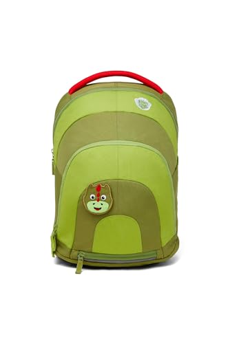 Affenzahn Abenteuerrucksack Daydreamer ergonomisch, 12L Volumen, individualisierbar, mit Regenschutz und Reflektoren Drache - Grün