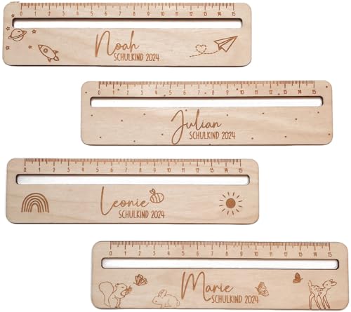 Lesehilfe und Lineal für Schulkind personalisiert mit Name zur Einschulung - Geschenk zum Schulbeginn Einschulungsgeschenk aus Holz