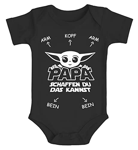 MoonWorks® Baby Body mit Spruch Papa du schaffst das lustiges Geschenk für Väter Bio-Baumwolle Jungen & Mädchen schwarz 0-3 Monate