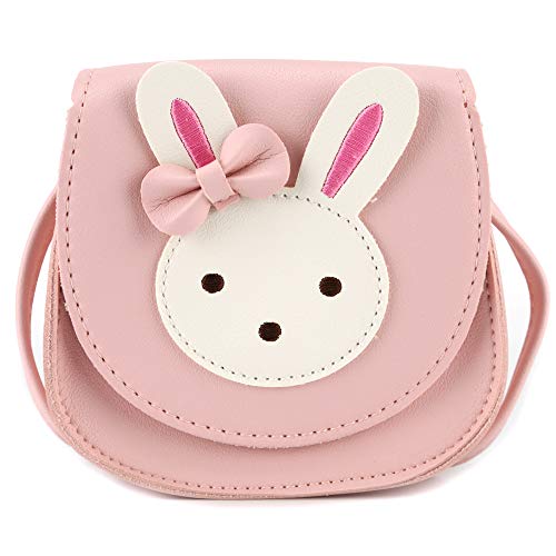 Ondeam Kleine Kaninchen Ohr Bogen Crossbody Geldbörse, PU Schulter Handtasche für Kinder Mädchen Kleinkinder (Rosa)