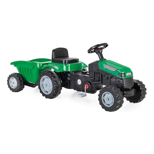 Lemodo Trettraktor ab 3 Jahre | Kinder Traktor in grün| Traktor zum draufsitzen | Kindertraktor mit Anhänger | Trampeltrecker mit Hupe | Trettrecker für drinnen und draußen