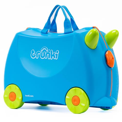Trunki Handgepäck Und Kinderkoffer zum Draufsitzen | Kinder Risen Geschenk für Mädchen Und Jungen | Trolley Terrance (Blau)