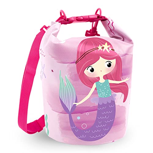 Kinder Dry Bag Badetasche 5L Wasserdicht - Wasserabweisende Tasche für Kleine Mädchen - Rosa Pink Kindertasche Rucksack für Schwimmen Strand See Kindergarten - 25x18x18 cm - Perletti (Meerjungfrau)