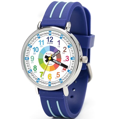 Kiddus Lern Armbanduhr für Kinder, Jungen und Mädchen. Analoge Armbanduhr mit Zeitlernübungen. Zeit Lehrer. Time Teacher. Minuten und Stunden Beschriftet