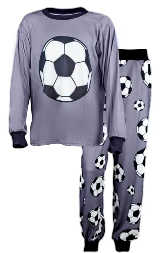 T&R Industrees Langer Schlafanzug für große Kinder | Langarm Pyjama – Fußball Design | 146-152
