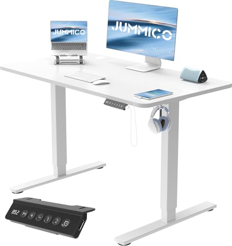 JUMMICO Höhenverstellbarer Schreibtisch Höhenverstellbar Elektrisch, Ergonomischer Steh-Sitz Tisch Stehpult Verstellbarer Computertisch,Stehschreibtisch Bürotisch Standing Desk,100 x 60 cm, Weiß