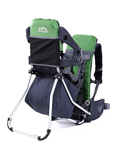 Montis Runner One Kindertragerucksack bis 25kg Gewicht - die Einstiegs Kraxe/Kindertrage für beide Elternteile - erweiterbar durch Regenschutz, Fußrasten & Wickelmatte, GRÜN