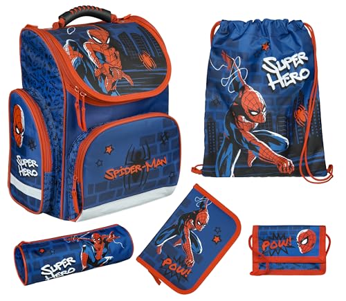 Undercover - Spider Man Schulranzen Set Clou - 1. Klasse Grundschule - mehrteiliges Set mit Geldbeutel, Sportbeutel, Schlamperetui und Schüleretui - Jungen