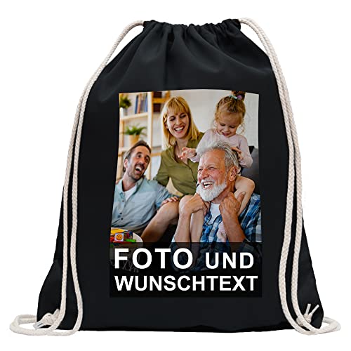 Kiwistar Wunschtext mit Foto - Rucksack personalisiert und bedruckt - Turnbeutel Fun Sport Beutel Gymsack Baumwolle mit Ziehgurt