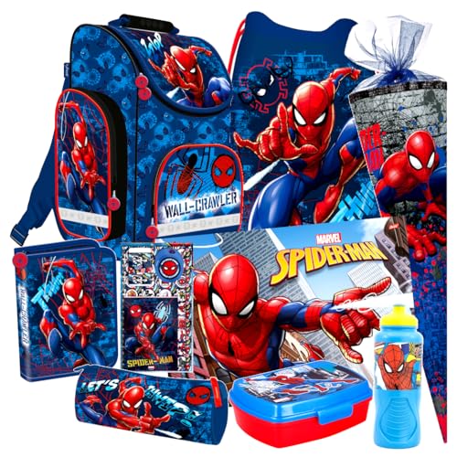 Schultasche Spiderman 9 Teile Set Schulranzen Ranzen Spider-Man Schulrucksack Federmappe Tasche Schultüte 85 cm Tornister mit Sticker-von-Kids4shop